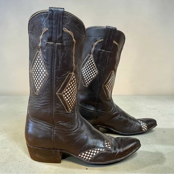 1960s Laramie Diamond Inlay — Women’s 6.5 B Vintage Cowboy Cowgirl Boots - Picture 4 of 7